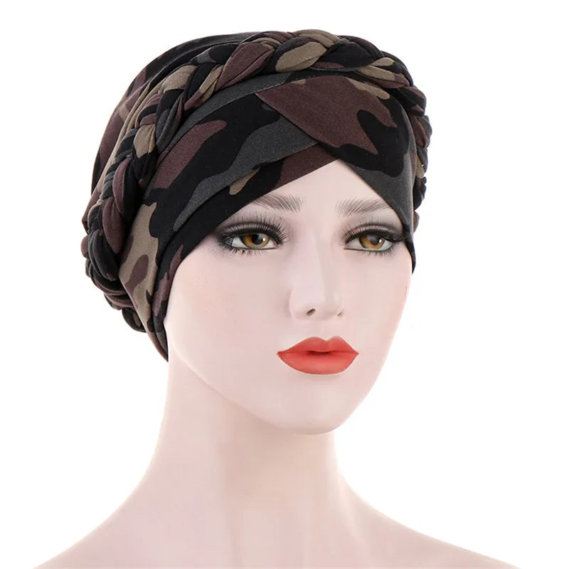 Turban femme  – Coton bicolore & perles élégantes