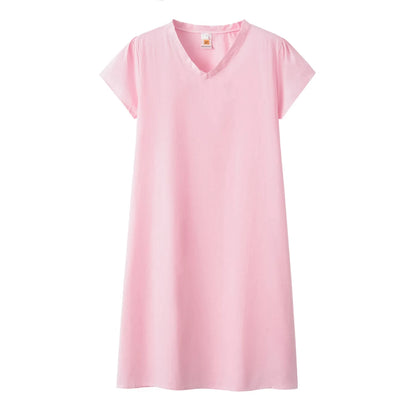 Robe Femme Col V Unie – Manches Courtes, Casual & Confortable
