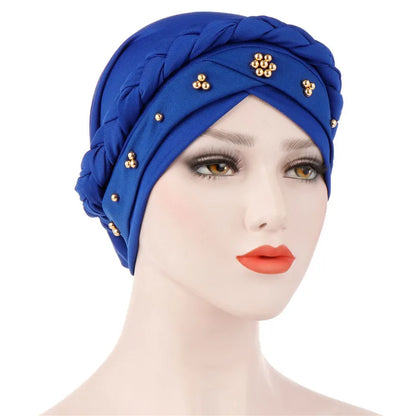 Turban femme  – Coton bicolore & perles élégantes