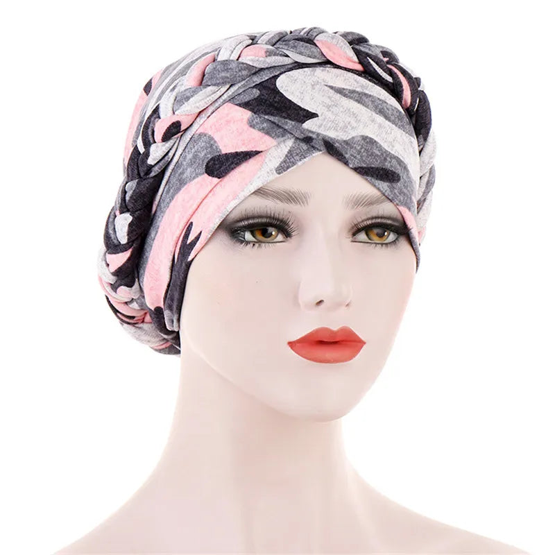 Turban femme  – Coton bicolore & perles élégantes