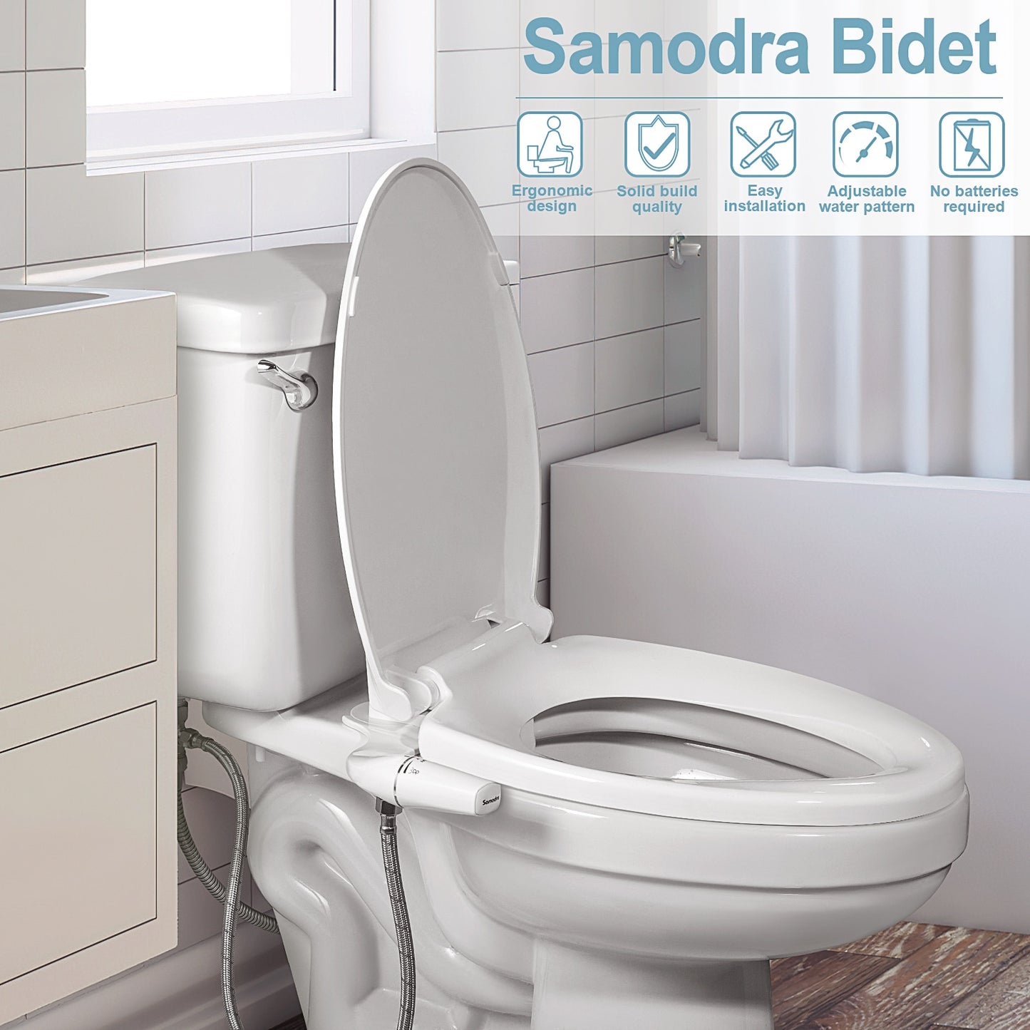 Bidet Ultra-Mince, Bidet Minimaliste pour Toilette Sans Electricité (Lavage Avant et Arrière), Pression d'Eau Réglable, Attache de Siège de Toilette à Eau Fraîche, Facile à Installer