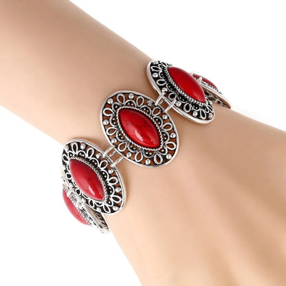 Bracelet Bohème Vintage Pierre Rouge ou Bleue – Ajustable