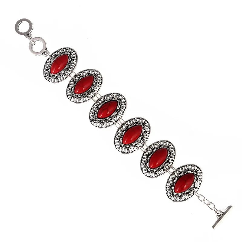Bracelet Bohème Vintage Pierre Rouge ou Bleue – Ajustable