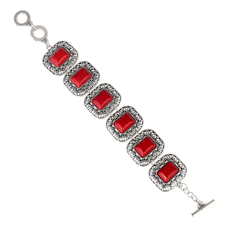 Bracelet Bohème Vintage Pierre Rouge ou Bleue – Ajustable
