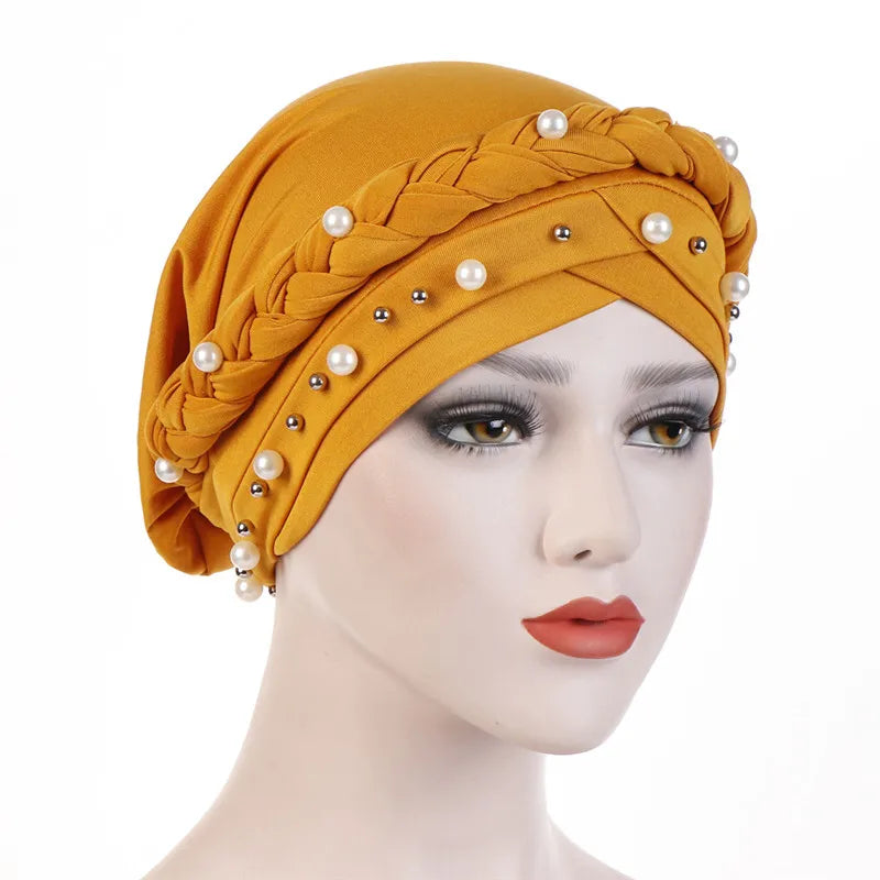 Turban femme  – Coton bicolore & perles élégantes