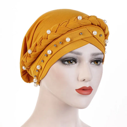 Turban femme  – Coton bicolore & perles élégantes
