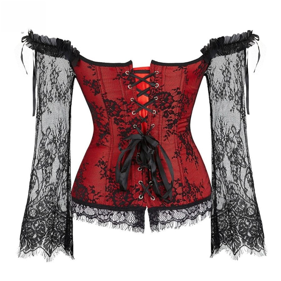 Bustier à manches longues en dentelle florale pour femmes, haut corset, lingerie, olympiques sexy, rouge burlesque, noir, Renaissance, grande taille