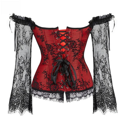 Bustier à manches longues en dentelle florale pour femmes, haut corset, lingerie, olympiques sexy, rouge burlesque, noir, Renaissance, grande taille