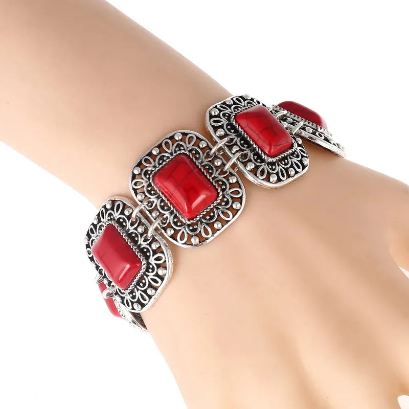 Bracelet Bohème Vintage Pierre Rouge ou Bleue – Ajustable