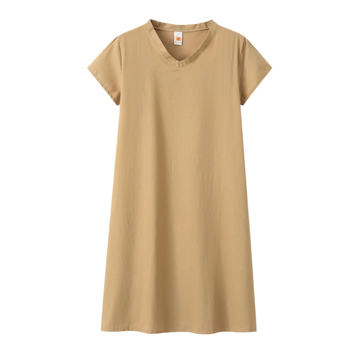 Robe Femme Col V Unie – Manches Courtes, Casual & Confortable