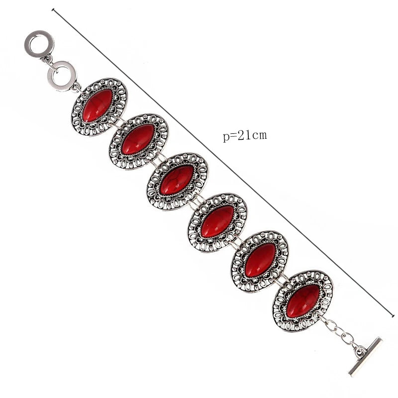 Bracelet Bohème Vintage Pierre Rouge ou Bleue – Ajustable