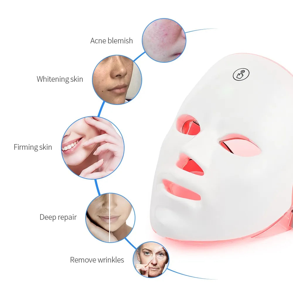 Masque Facial Rechargeable à LED, 7 couleurs, thérapie photonique, pour rajeunissement de la peau, Lifting du visage à domicile, dispositif de beauté blanchissant