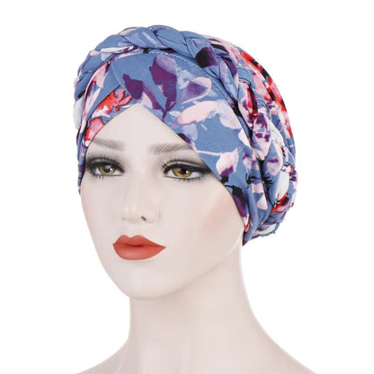 Turban femme  – Coton bicolore & perles élégantes
