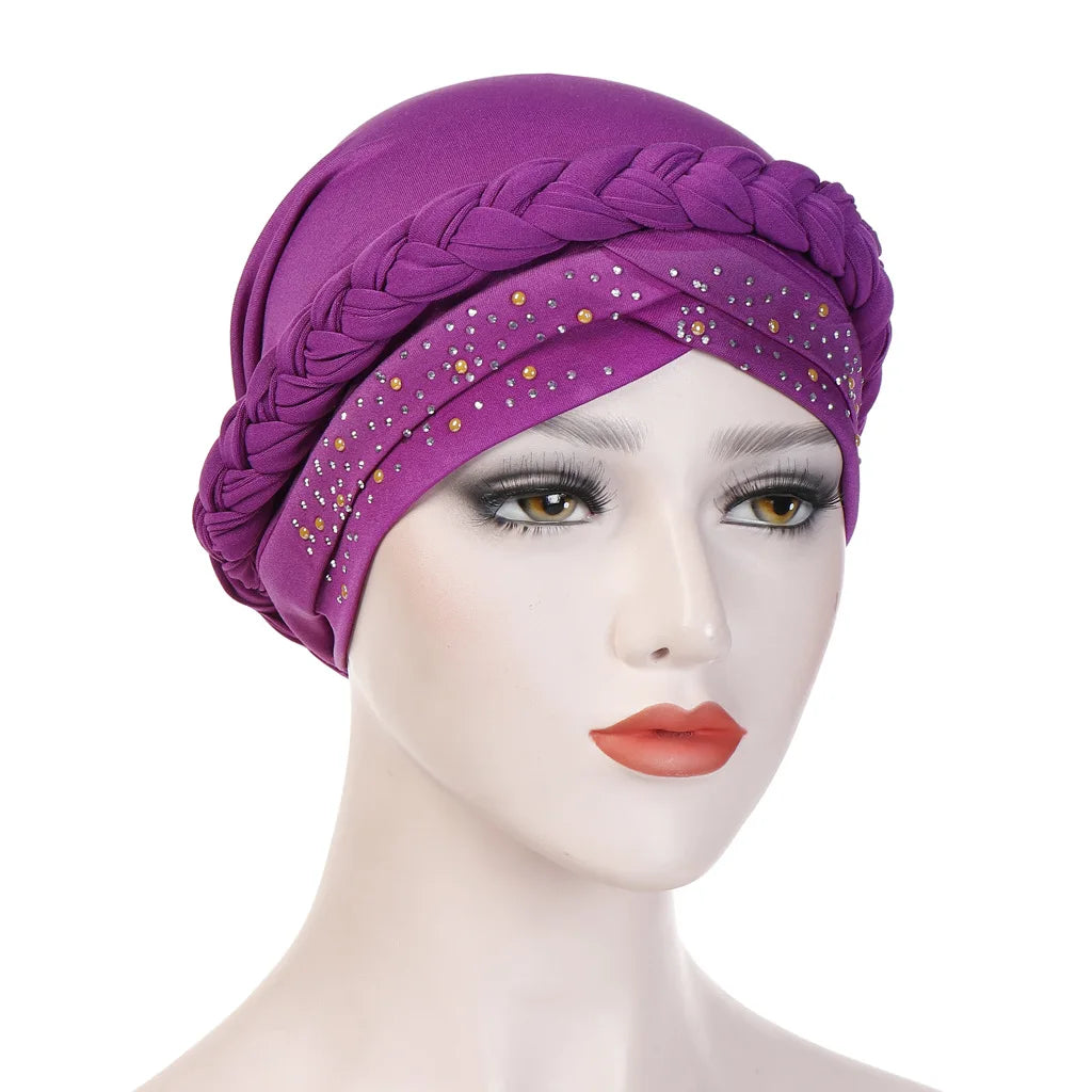 Turban femme  – Coton bicolore & perles élégantes