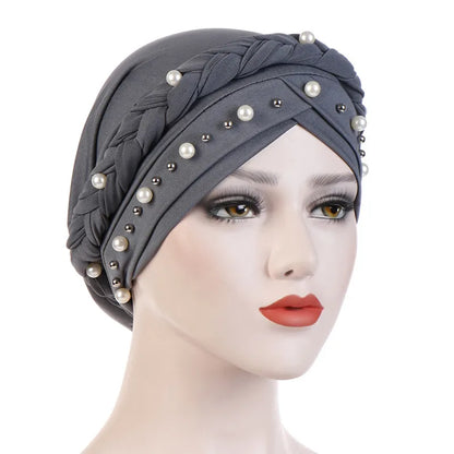 Turban femme  – Coton bicolore & perles élégantes