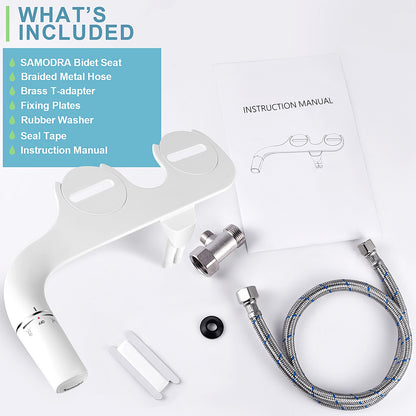 Bidet Ultra-Mince, Bidet Minimaliste pour Toilette Sans Electricité (Lavage Avant et Arrière), Pression d'Eau Réglable, Attache de Siège de Toilette à Eau Fraîche, Facile à Installer