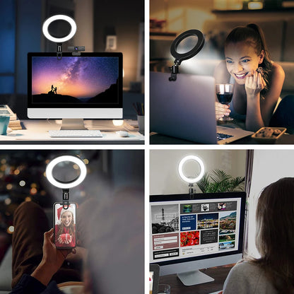 Anneau lumineux LED de 6.3 pouces, lampe ronde, Clip de bureau, pour diffusion en direct, Youtube, Macbook, PC, ordinateur portable, Tiktok Stream