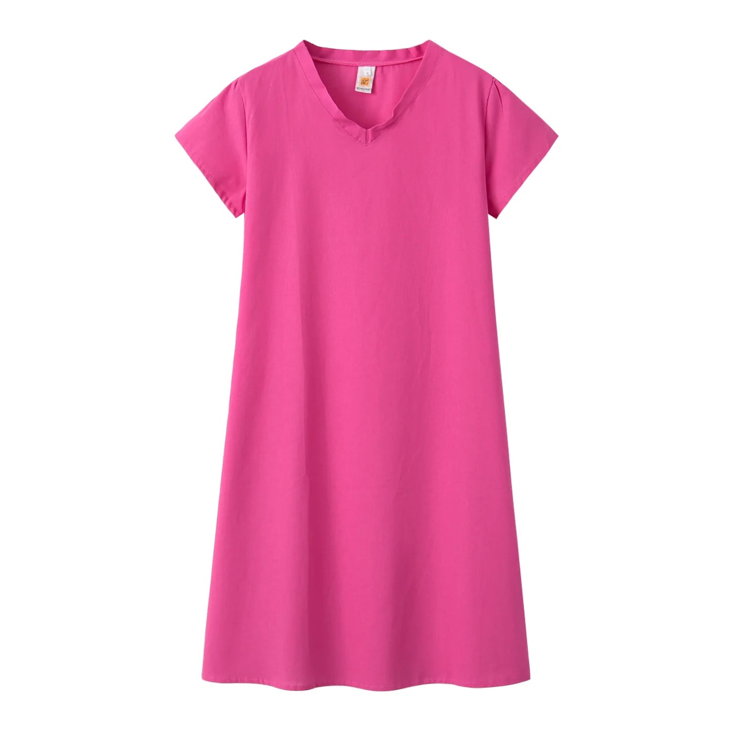 Robe Femme Col V Unie – Manches Courtes, Casual & Confortable