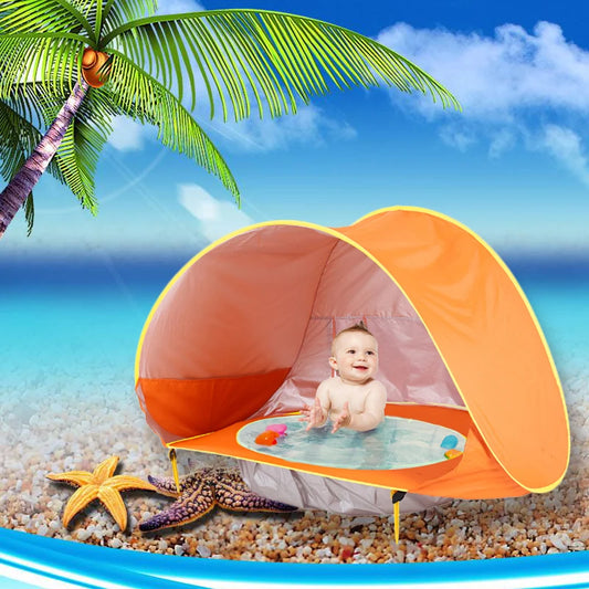 Tente de plage pour bébé, auvent de soleil Pop Up, imperméable, protection contre les UV, avec piscine, camping en plein air