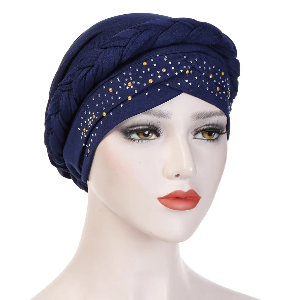 Turban femme  – Coton bicolore & perles élégantes
