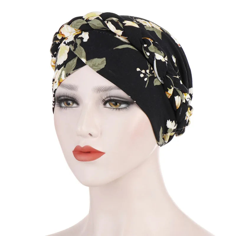 Turban femme  – Coton bicolore & perles élégantes