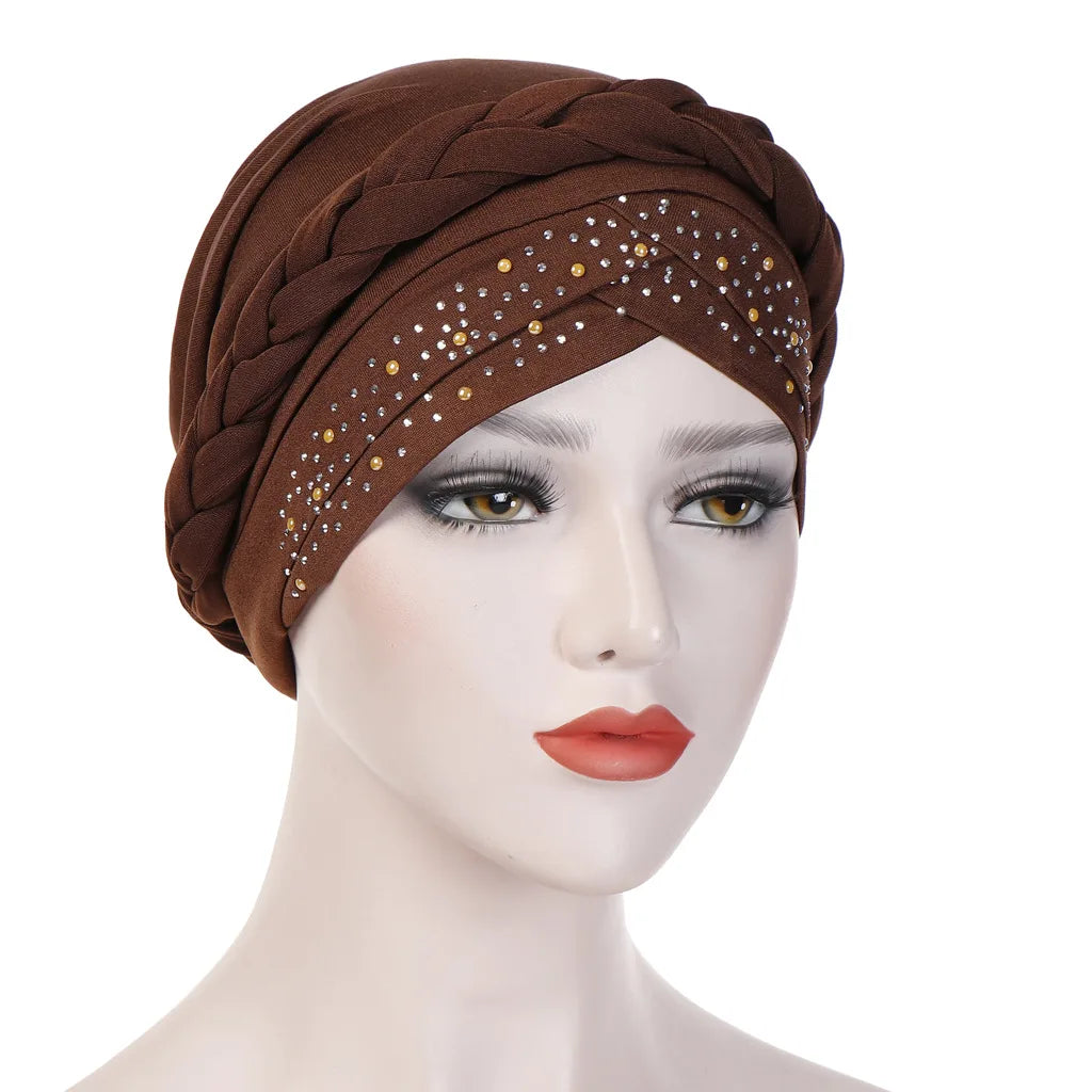 Turban femme  – Coton bicolore & perles élégantes