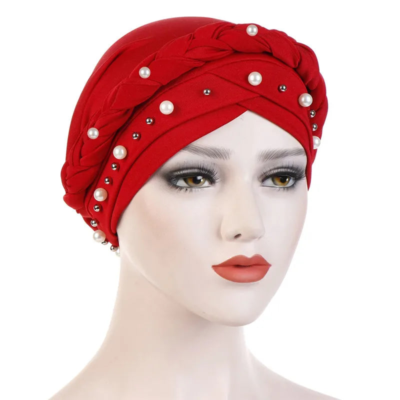 Turban femme  – Coton bicolore & perles élégantes