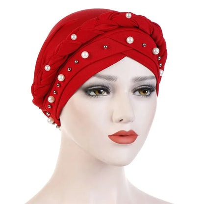 Turban femme  – Coton bicolore & perles élégantes