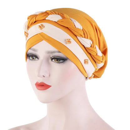 Turban femme  – Coton bicolore & perles élégantes