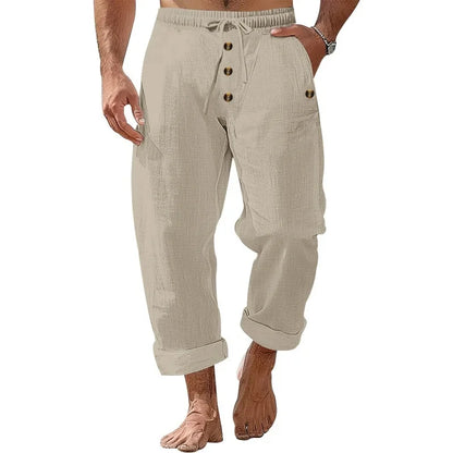 Pantalon Homme Coton Lin – Décontracté Style Américain Plage