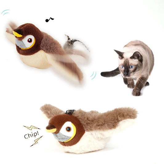 👉 Jouet oiseau interactif pour chat – Peluche chantante rechargeable