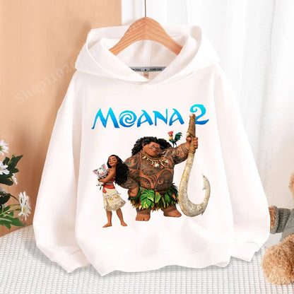 Disney Moana 2 Hoodies Enfants Nouveau Anime Mince Coton Sweat-shirt Garçons Filles Automne Hiver Chaud Pull Enfants Manches Longues