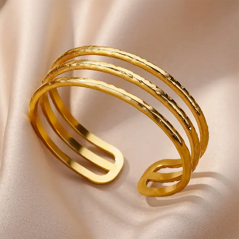 Bracelet Manchette Large Femme Doré – Acier Inoxydable