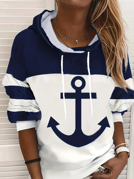 Sweat à Capuche Femme Motif Ancre – Style Casual & Confort