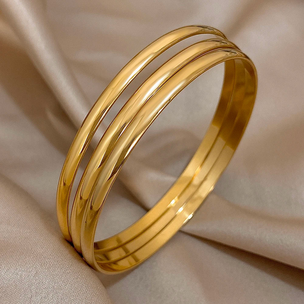 Lot 3 Bracelets Joncs Dorés 18K – Minimalistes Waterproof