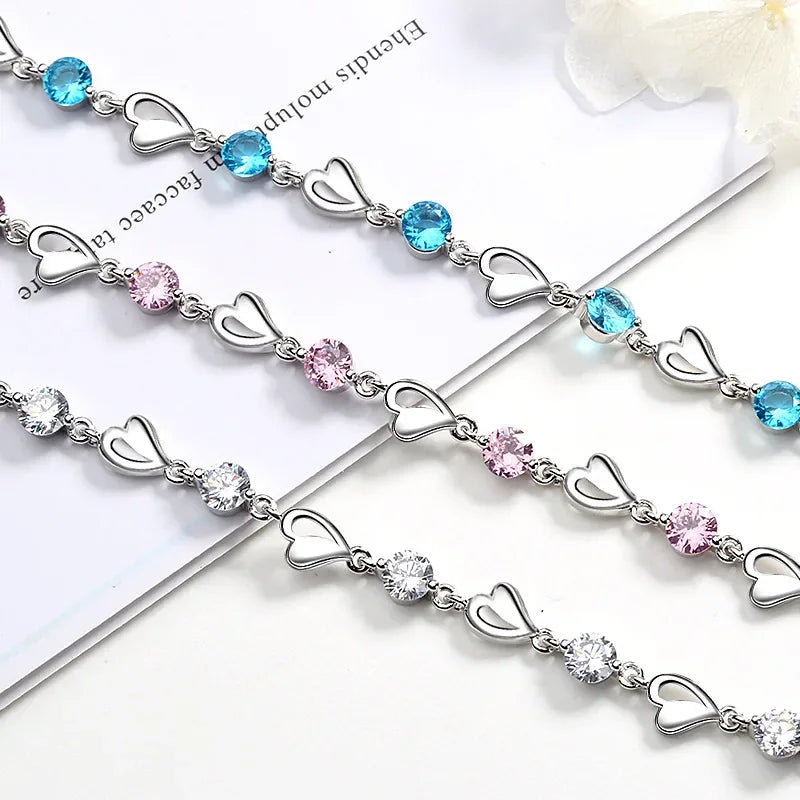 Bracelet Cœur Océan Argent 925 – Cristal Bleu Femme