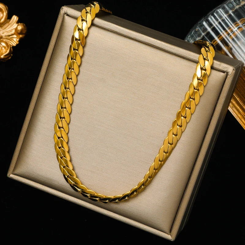 Set Collier & Bracelet Dorés Femme – Chaîne Plate Acier Inoxydable