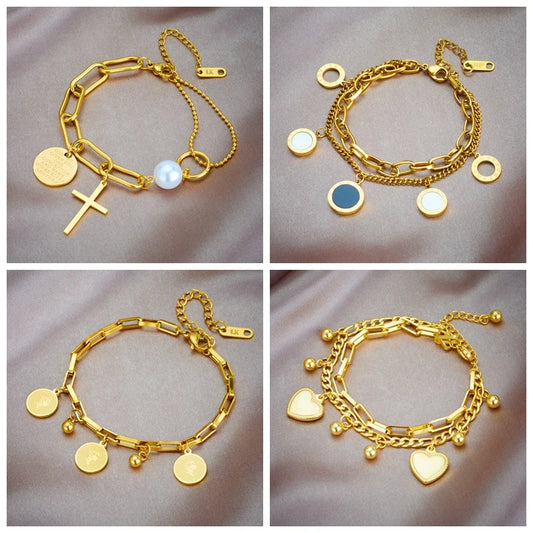 Bracelet Femme Croix & Cœur – Plaqué Or