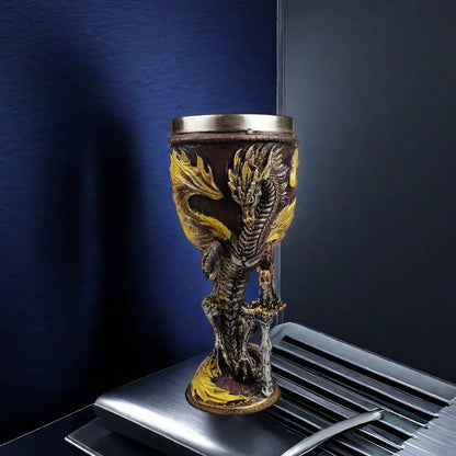 Calice Dragon 🐉 – Coupe médiévale inox & résine 3D décorative