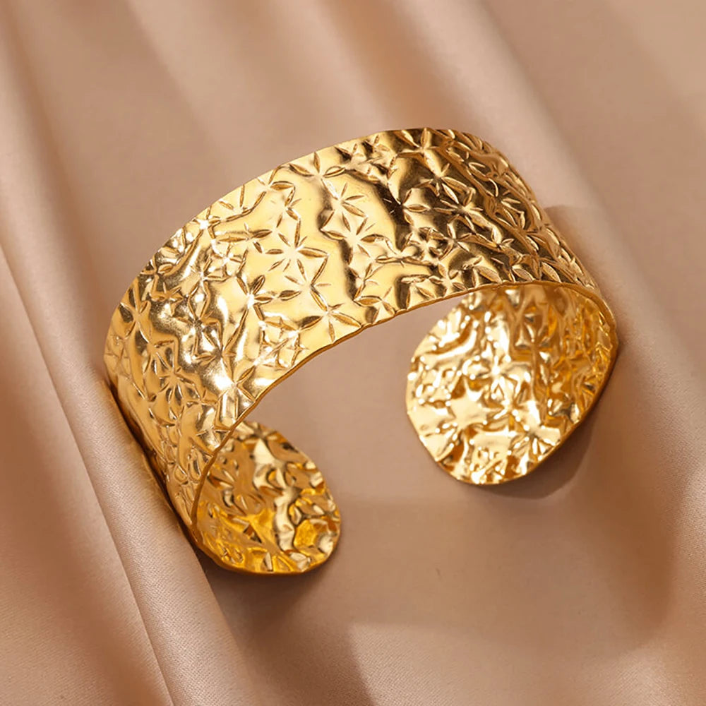 Bracelet Manchette Large Femme Doré – Acier Inoxydable