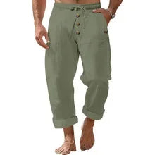 Pantalon Homme Coton Lin – Décontracté Style Américain Plage