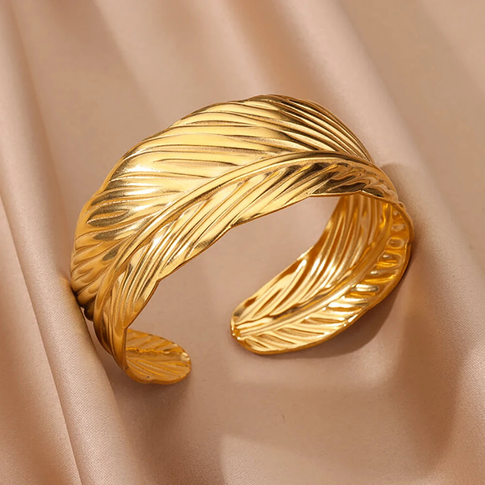 Bracelet Manchette Large Femme Doré – Acier Inoxydable
