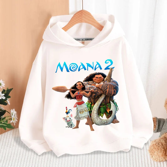 Disney Moana 2 Hoodies Enfants Nouveau Anime Mince Coton Sweat-shirt Garçons Filles Automne Hiver Chaud Pull Enfants Manches Longues