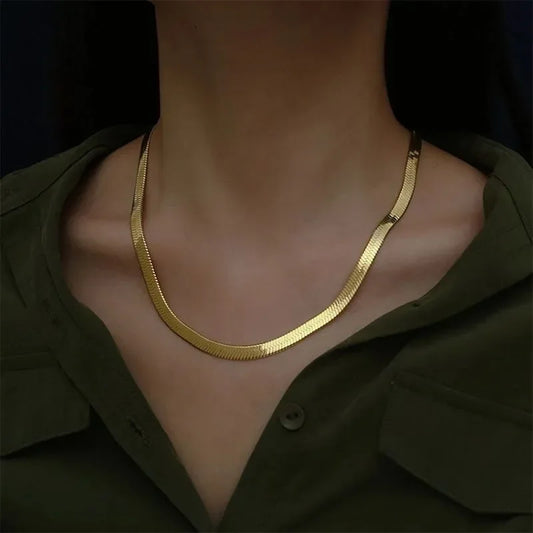 Collier Choker Femme Chaîne Plate Dorée 4 mm – Argent 925