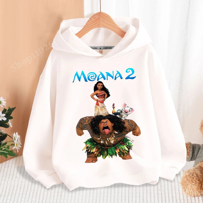 Disney Moana 2 Hoodies Enfants Nouveau Anime Mince Coton Sweat-shirt Garçons Filles Automne Hiver Chaud Pull Enfants Manches Longues