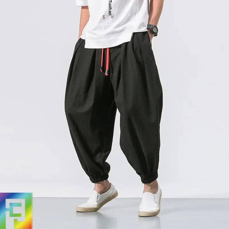 Pantalon ample homme été 👖 – coton & lin style Harajuku