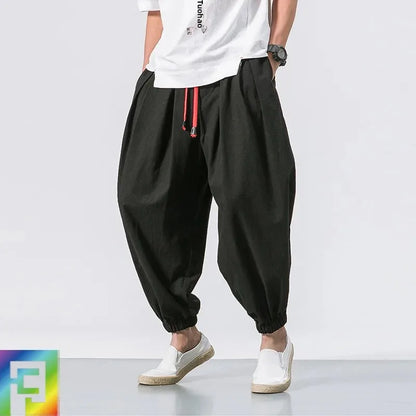 Pantalon ample homme été 👖 – coton & lin style Harajuku
