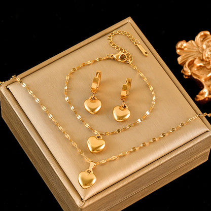 Set Bijoux Cœur Femme – Collier, Bracelet & Boucles Plaqué Or 18K