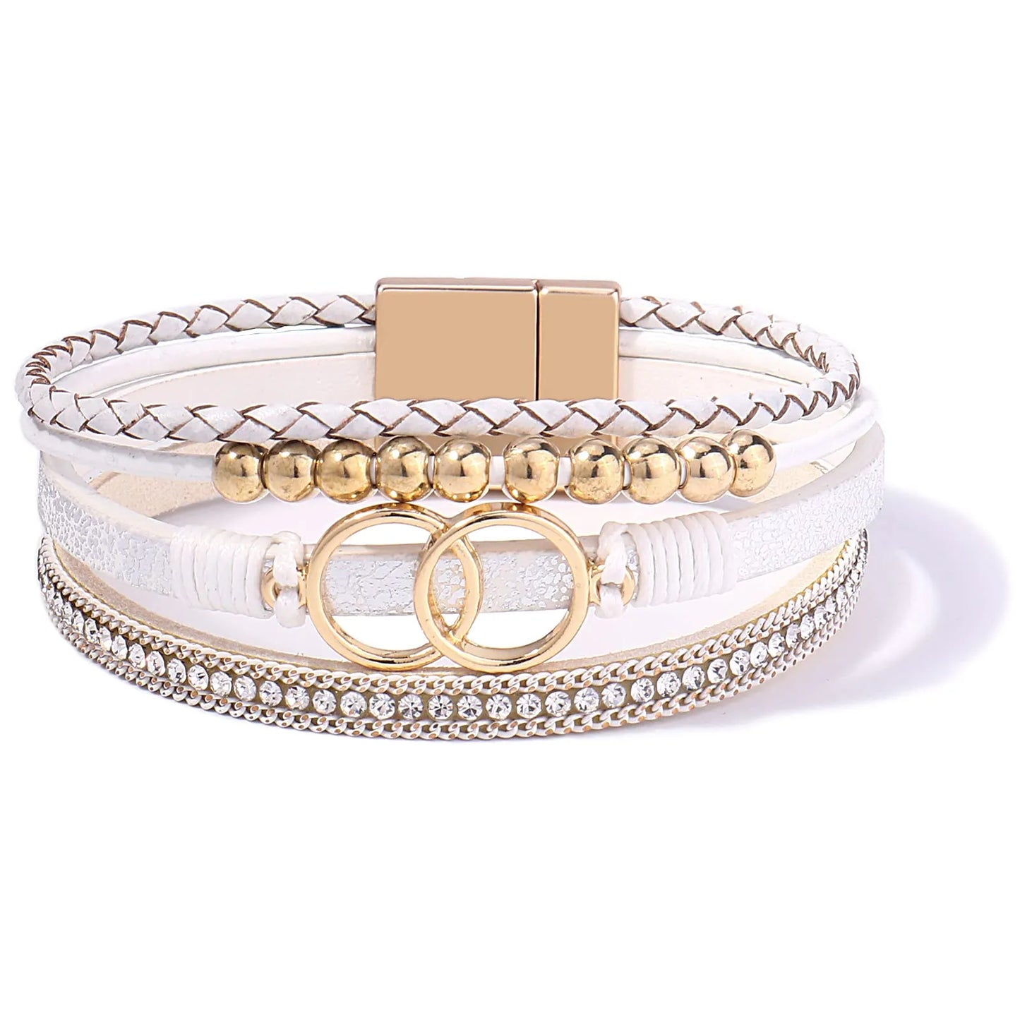 Bracelet en cuir tissé multicouche pour femmes, 17 Styles, couleurs assorties, Double boucle magnétique, ornements pour la main