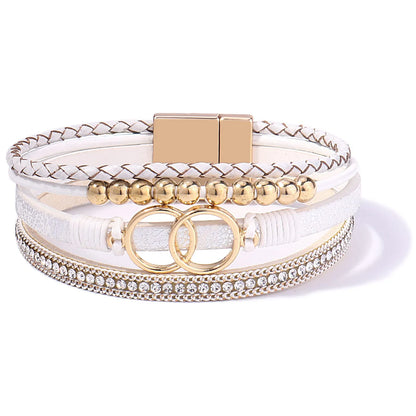 Bracelet en cuir tissé multicouche pour femmes, 17 Styles, couleurs assorties, Double boucle magnétique, ornements pour la main